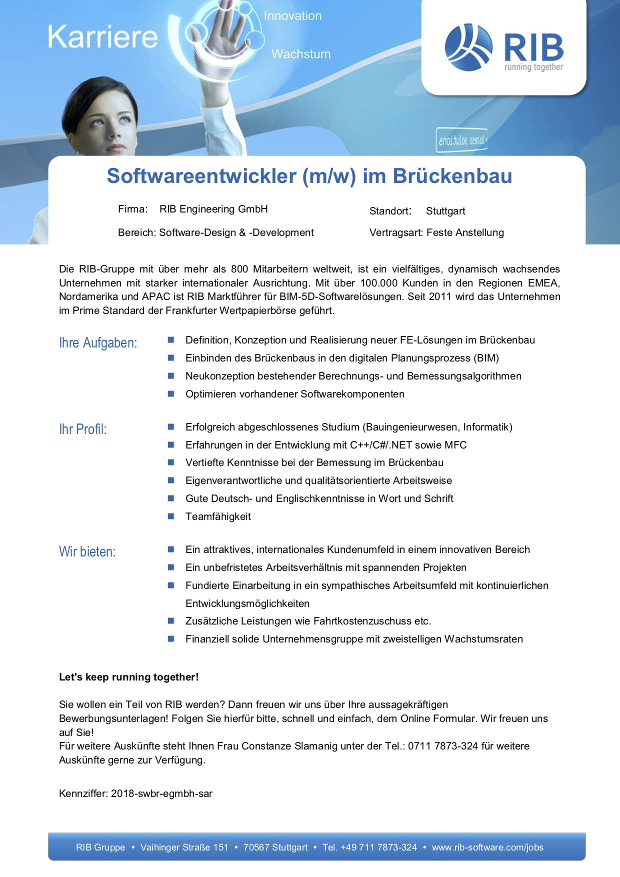 RIB Engineering GmbH Entwickler Brückenbau 2018